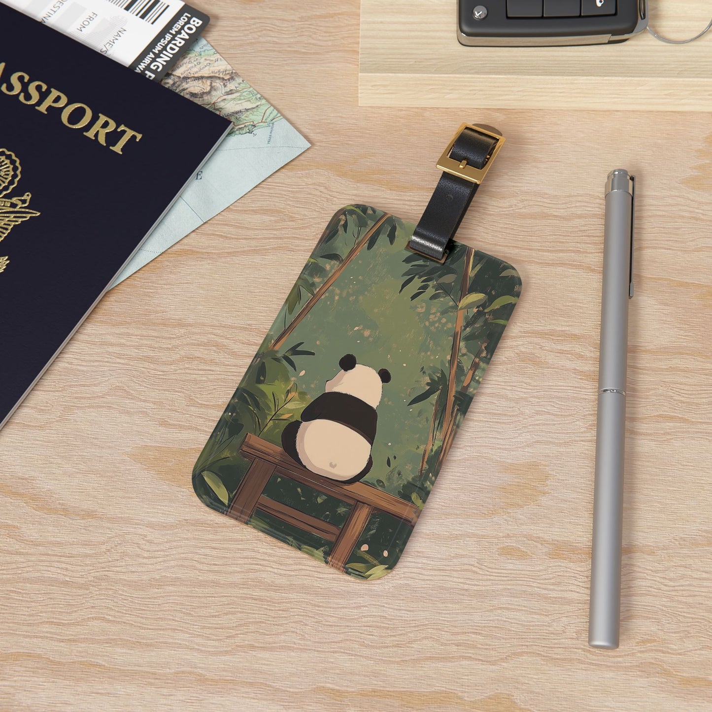 Cute Sad Panda Luggage Tag, Anime Bag Tag, Kawaii Travel Accessories, Inspired by Studio Ghibli