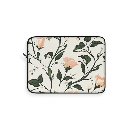 Vintage Floral Laptop Sleeve, Pale Pink Peach Flower Boho Case, Portable Notebook Protector, Device Pouch, Cute Botanical Print