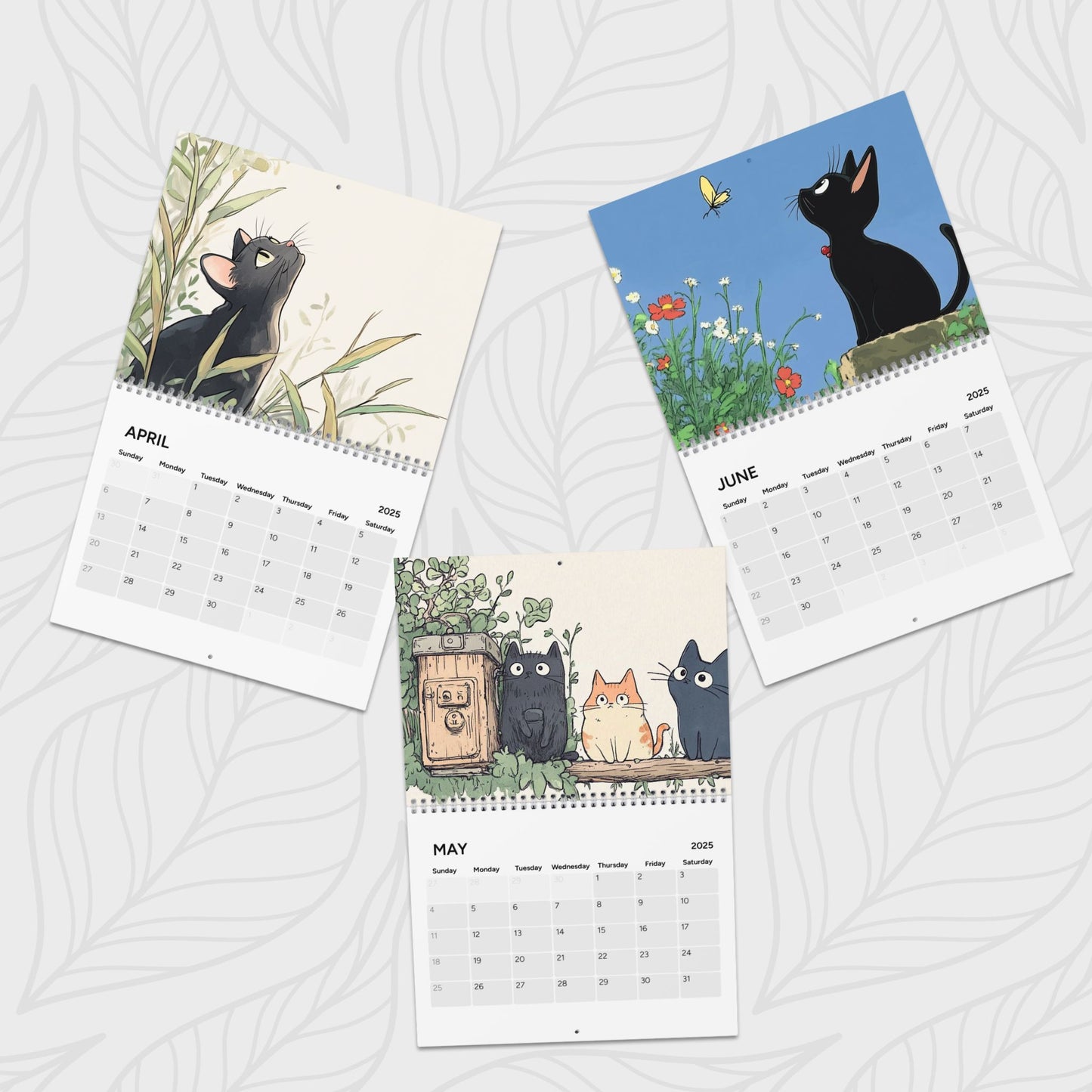 2025 Wall Calendar -Cat Calendar Inspired By Studio Ghibli   - Yearly Desk Calendar, Family Calendar