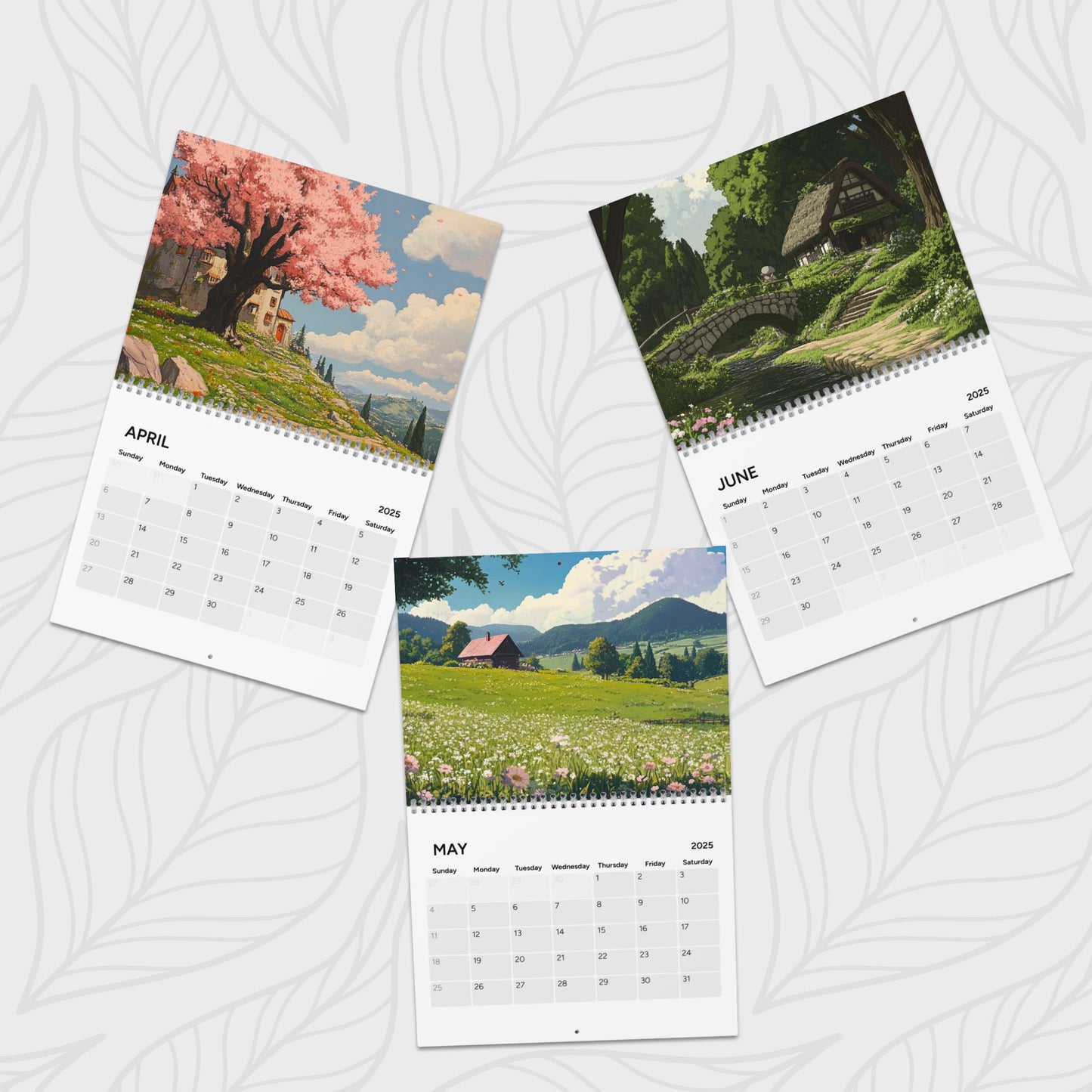 2025 Wall Calendar Landscapes Inspired By Studio Ghibli Colors - Yearly Desk Calendar