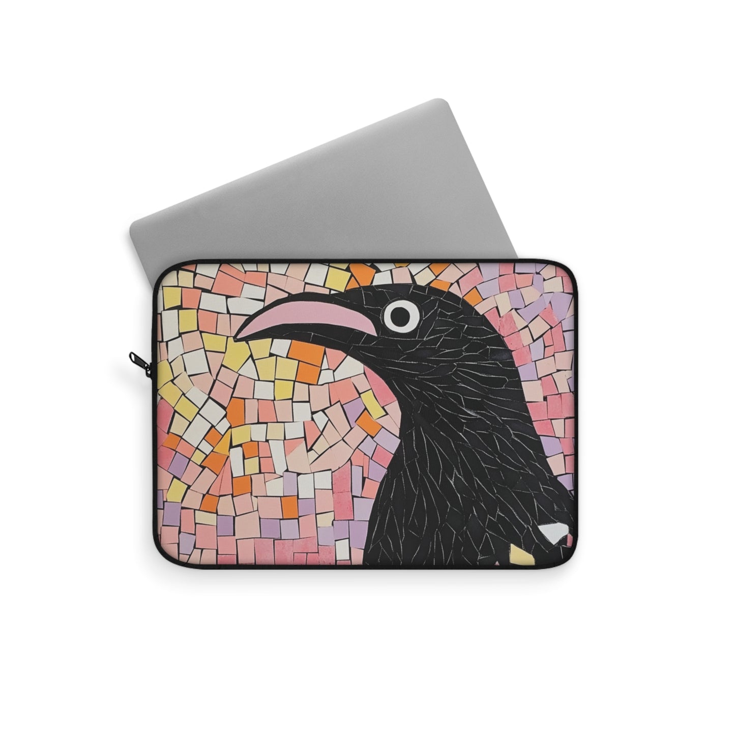 Colorful Mosaic Crow Laptop Sleeve Cover, Whimsical Bird Lover Gift, Travel Accessory