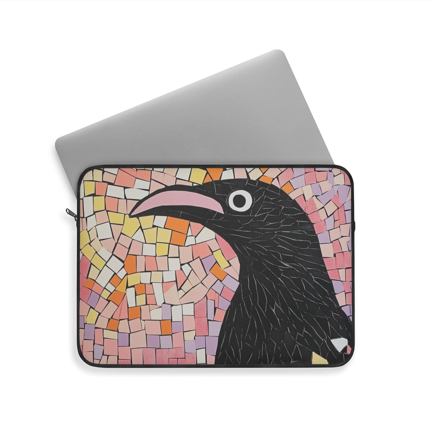 Colorful Mosaic Crow Laptop Sleeve Cover, Whimsical Bird Lover Gift, Travel Accessory