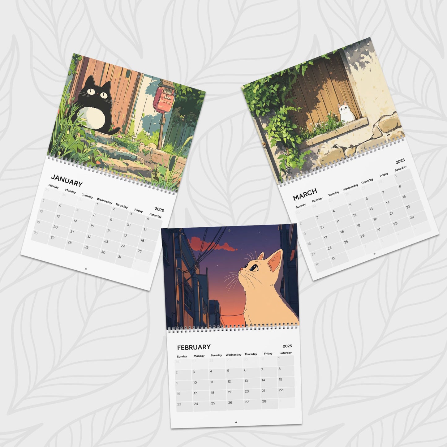 2025 Wall Calendar -Cat Calendar Inspired By Studio Ghibli   - Yearly Desk Calendar, Family Calendar