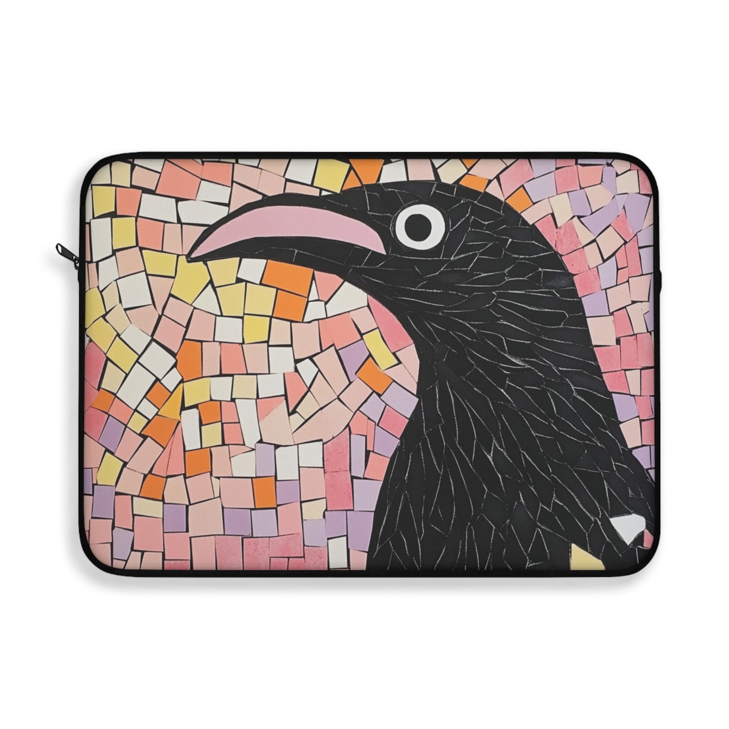 Colorful Mosaic Crow Laptop Sleeve Cover, Whimsical Bird Lover Gift, Travel Accessory