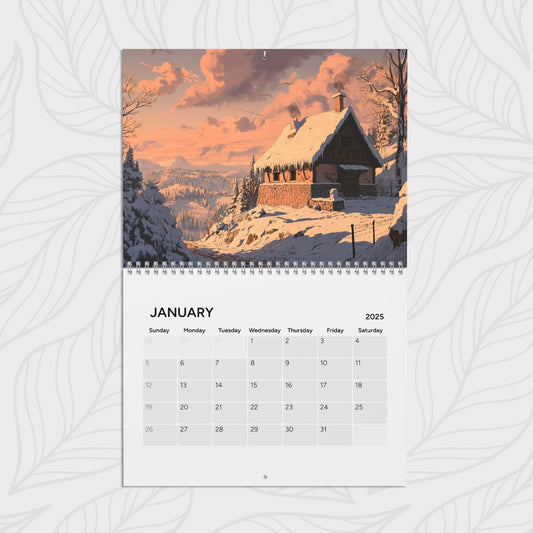 2025 Wall Calendar Landscapes Inspired By Studio Ghibli Colors - Yearly Desk Calendar