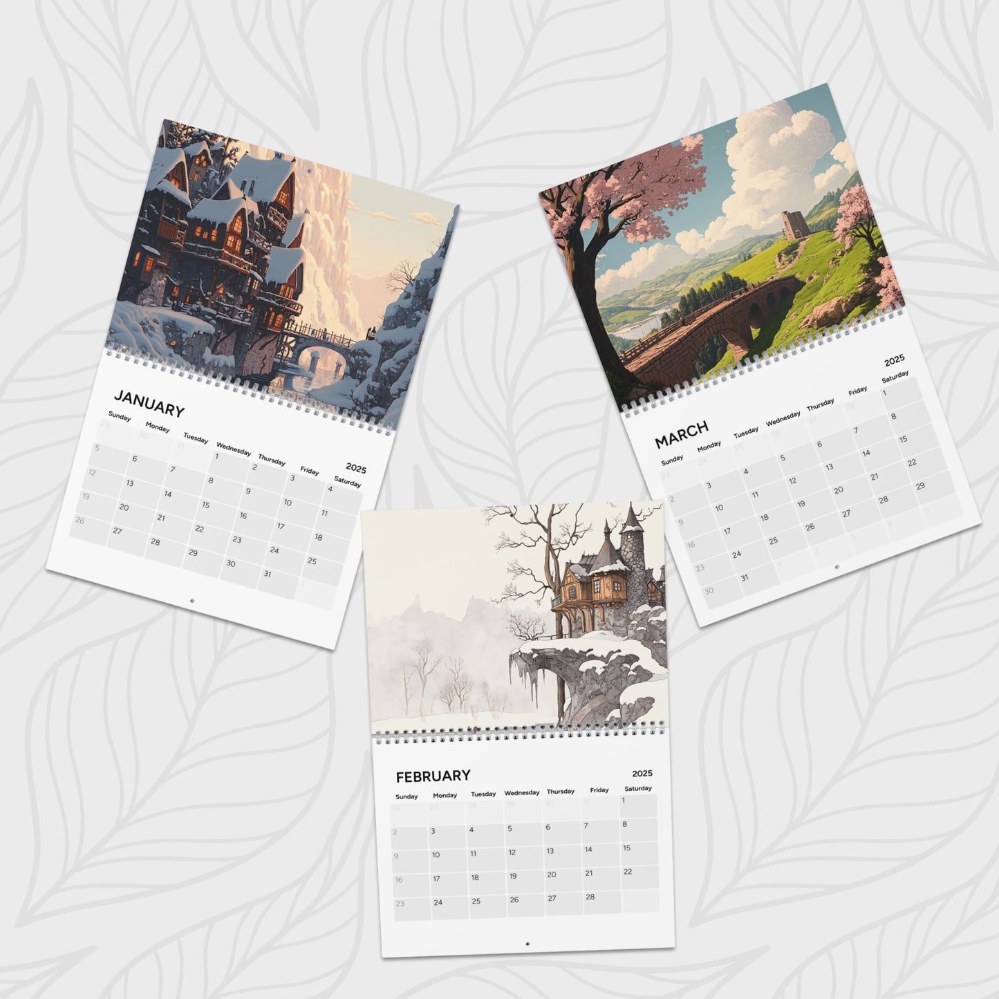 2025 Wall Calendar Landscapes Inspired By Studio Ghibli Colors - Yearly Desk Calendar