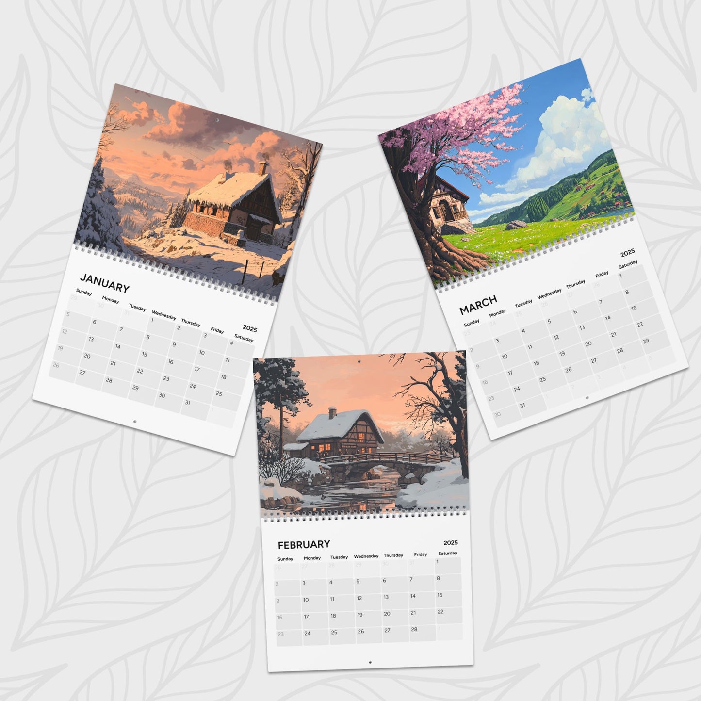 2025 Wall Calendar Landscapes Inspired By Studio Ghibli Colors - Yearly Desk Calendar