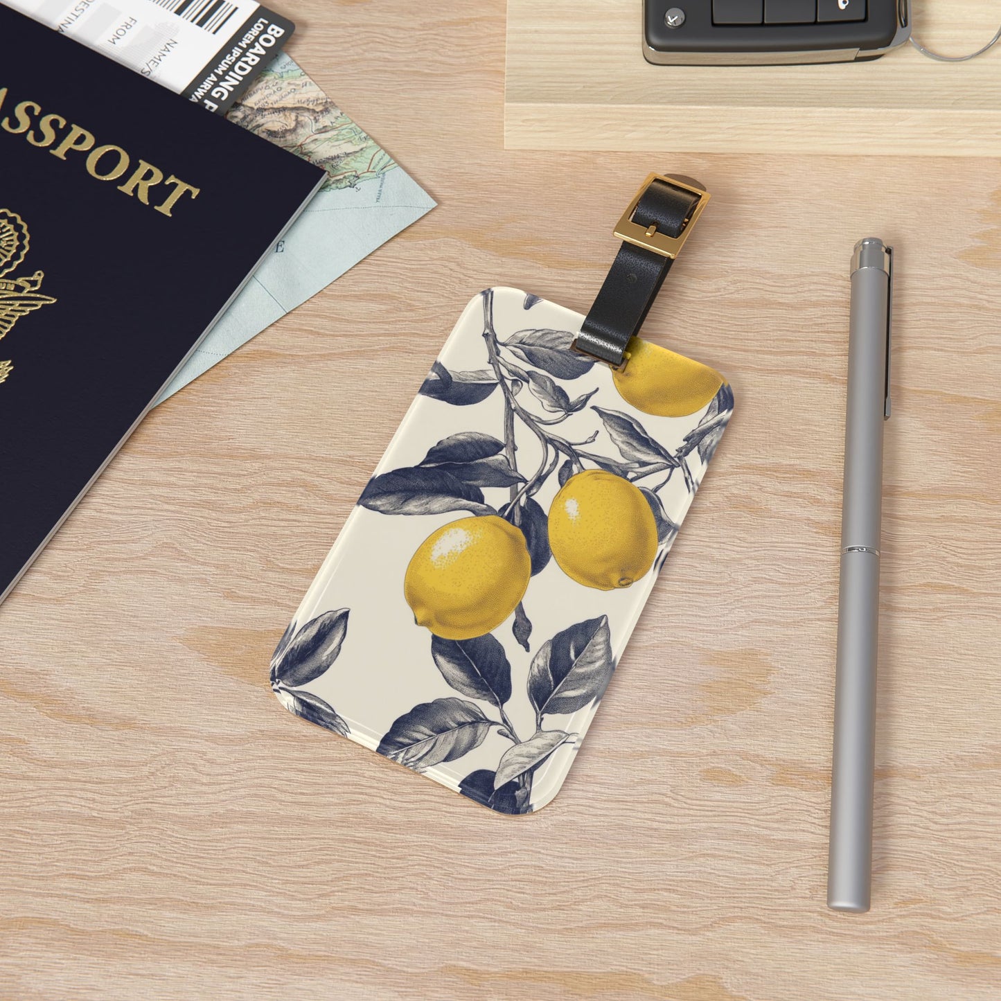 Italian Lemon Toile Pattern Luggage Tag, Travel Accessories, Travel Bag ID, Suitcase ID Cover, European Summer Vacation