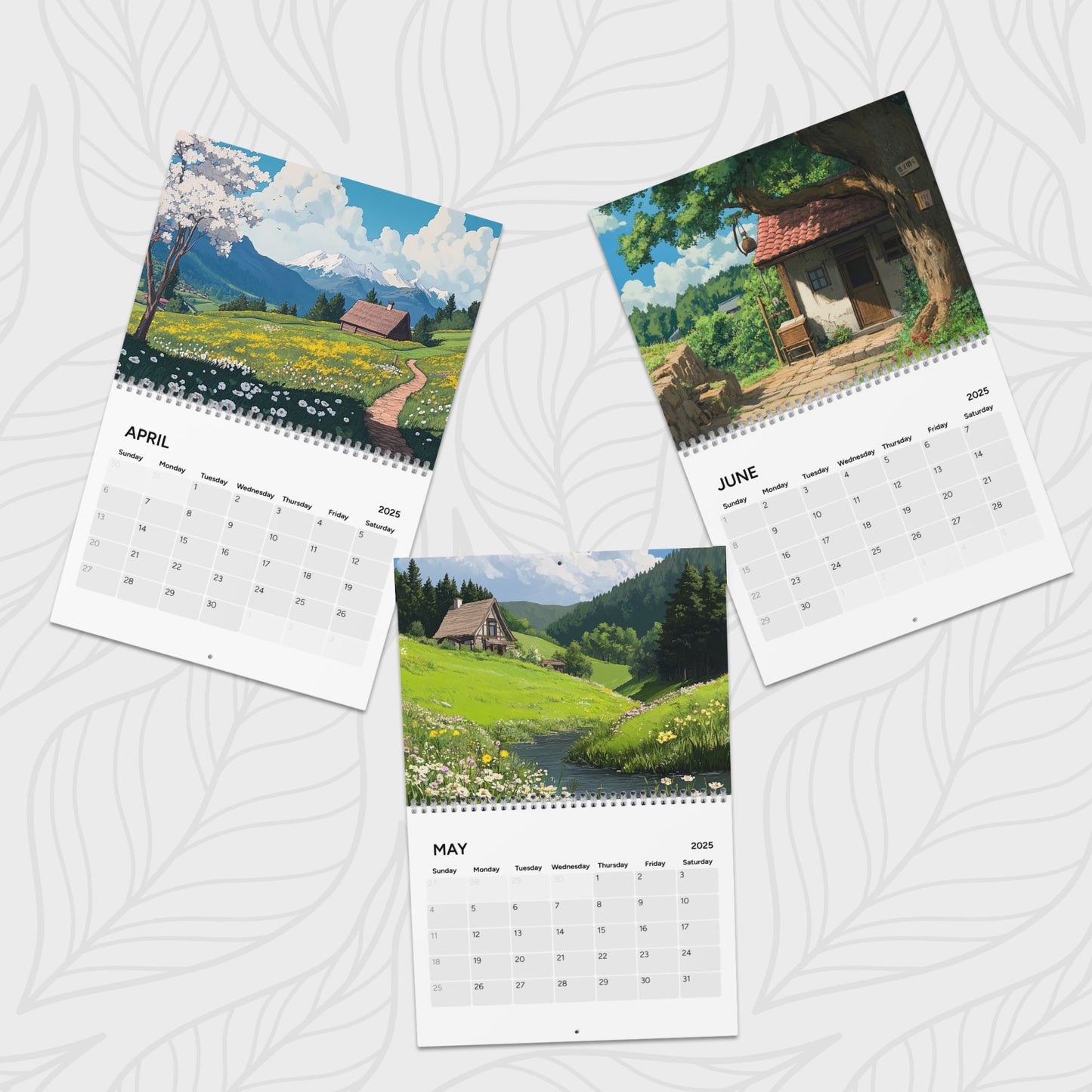 2025 Wall Calendar Landscapes Inspired By Studio Ghibli Colors - Yearly Desk Calendar