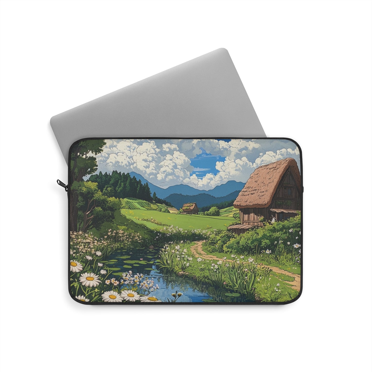 Anime Landscape Laptop Sleeve, Studio Ghibli Inspired, Gardener and Anime Lover Gift, Protective Cover, Cute Nature Case