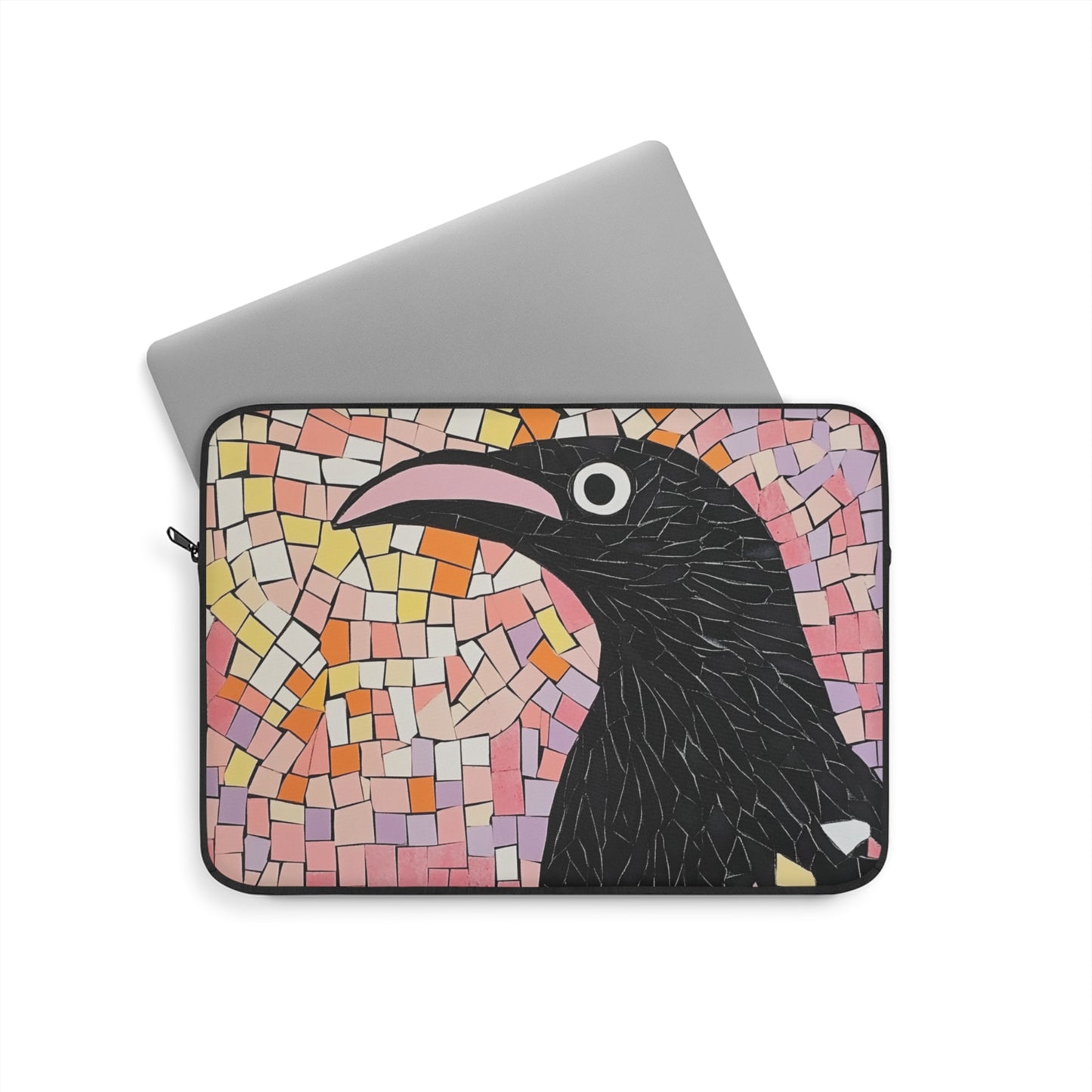 Colorful Mosaic Crow Laptop Sleeve Cover, Whimsical Bird Lover Gift, Travel Accessory