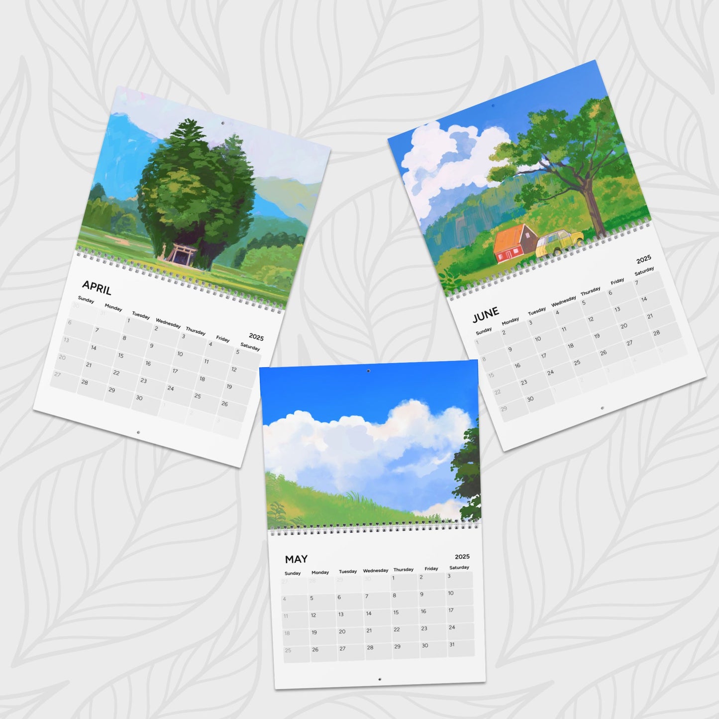 2025 Wall Calendar Landscapes Inspired By Studio Ghibli Colors - Yearly Desk Calendar